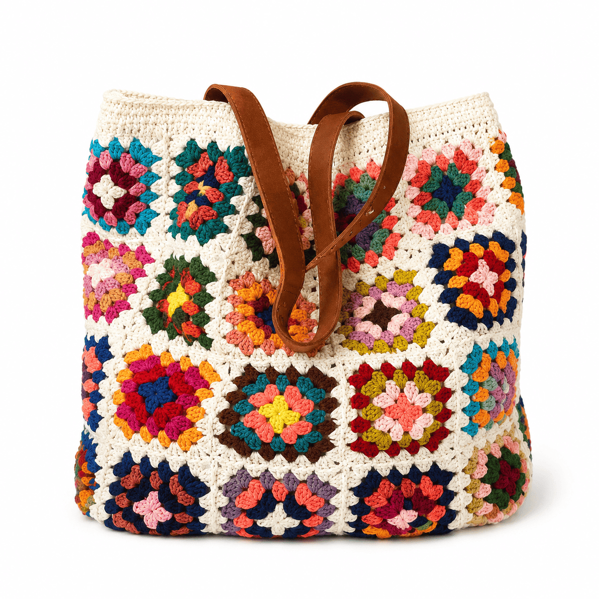 Boho Granny Square Crochet Tote Bag